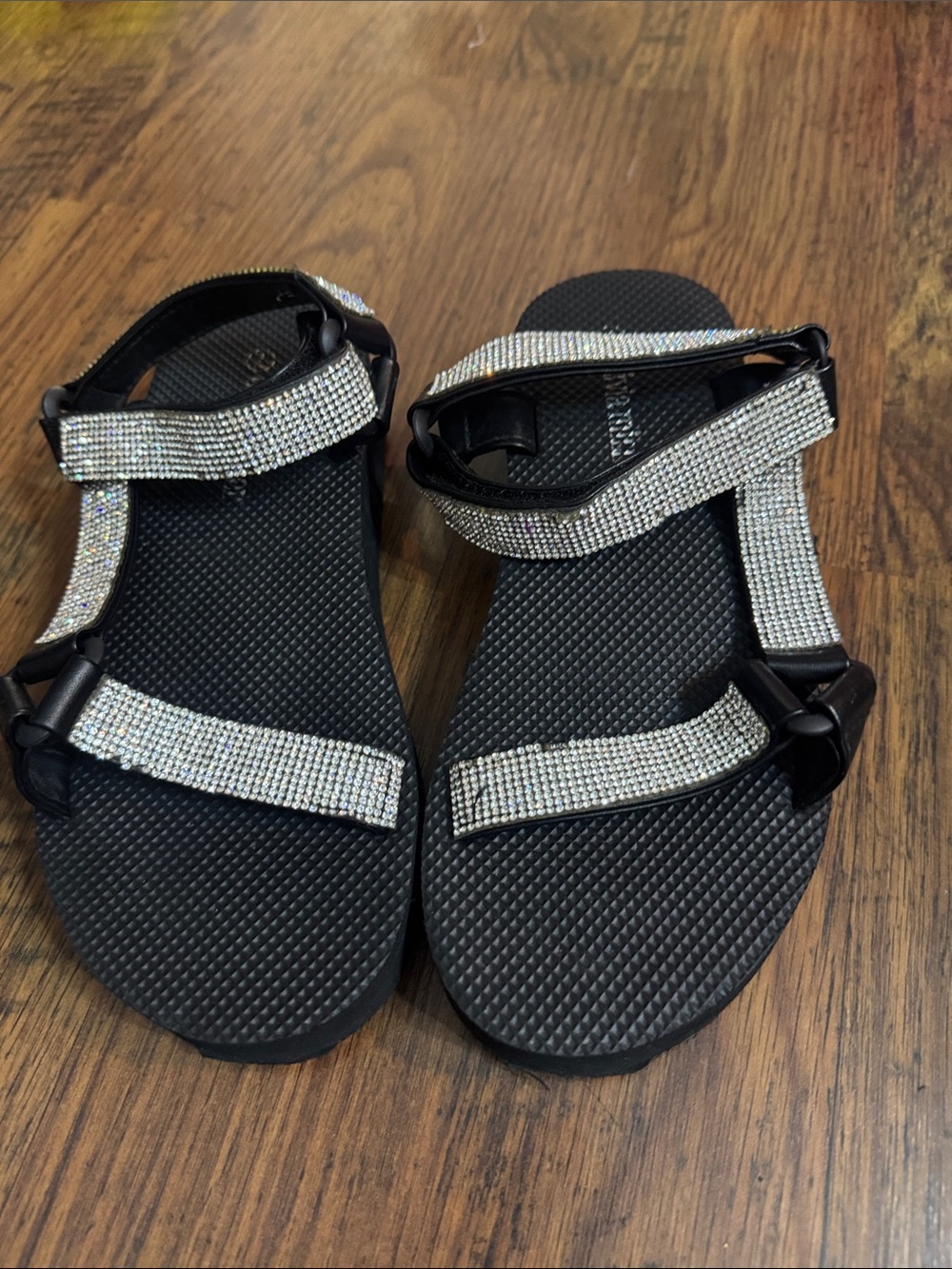 Olivia Miller Black Flats with Silver Crystal Straps